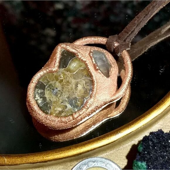 Hand Crafted Jewelry - 'Tender' Ammonite, Herkimer Diamond Necklace